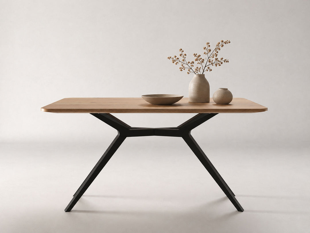 4 Seater dining table, solid acacia wood and steel