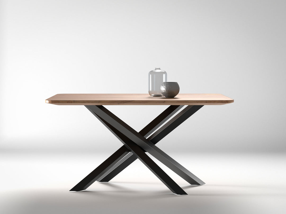 4 Seater dining table, solid acacia wood and steel