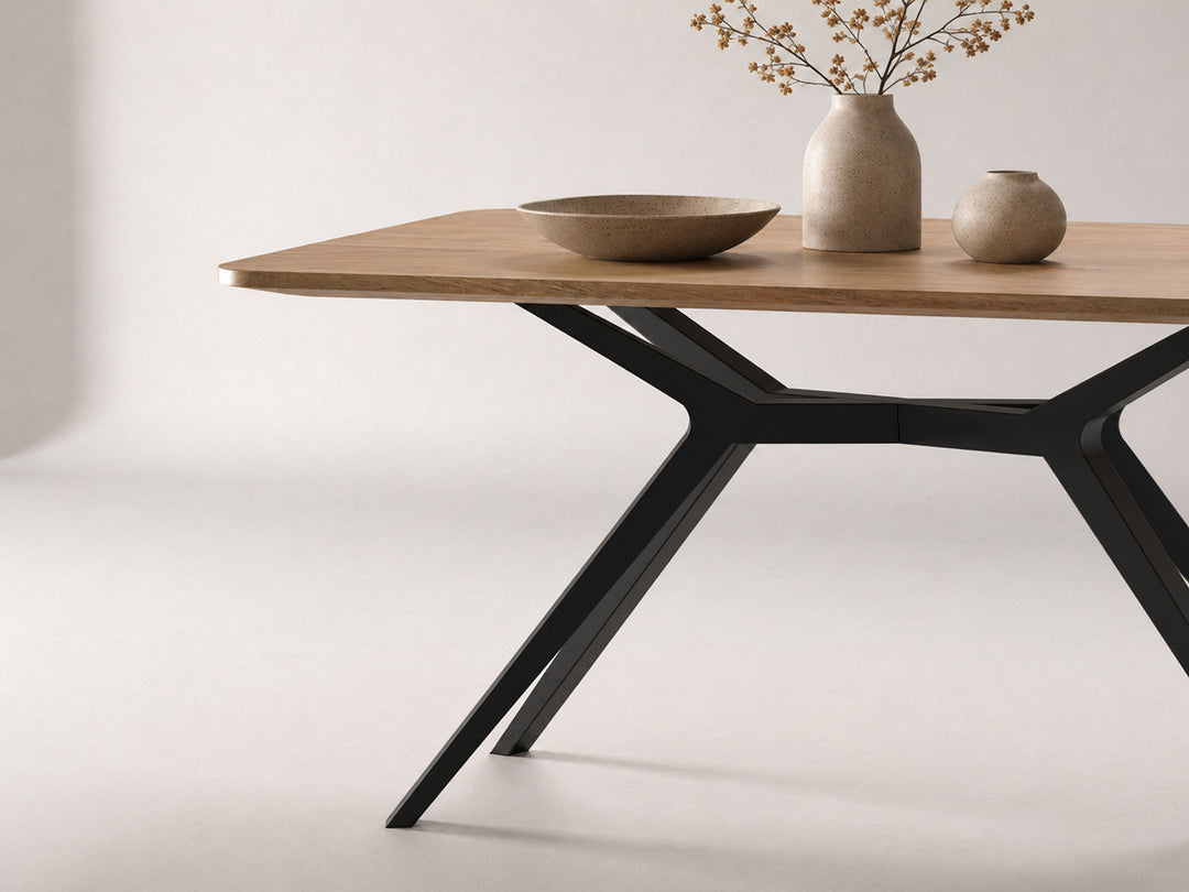4 Seater dining table, solid acacia wood and steel