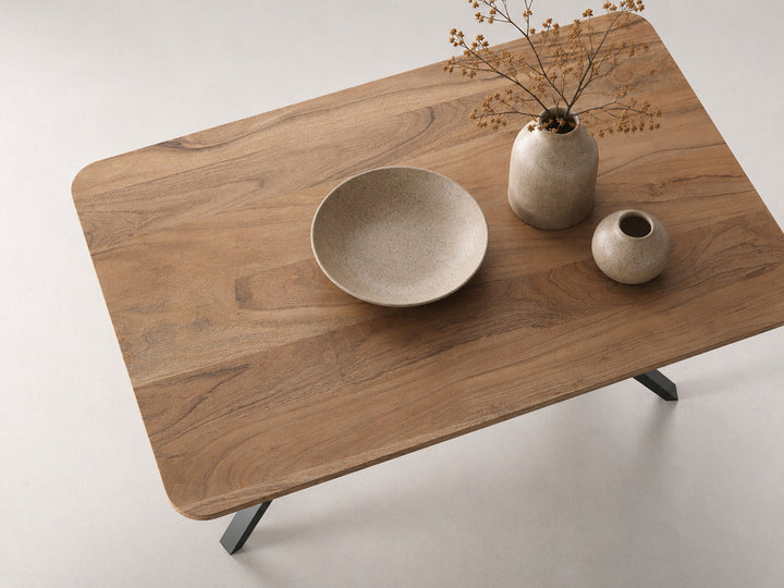 4 Seater dining table, solid acacia wood and steel
