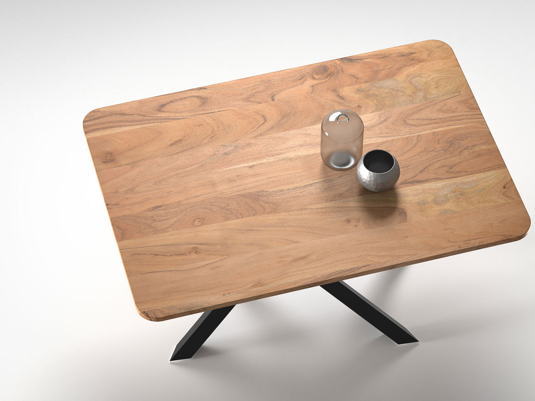 4 Seater dining table, solid acacia wood and steel