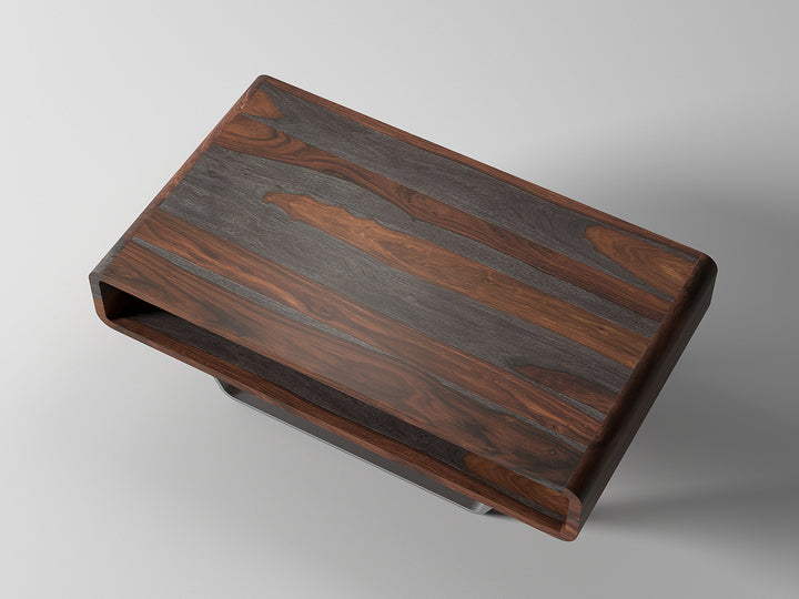 Coffee table made of solid sheesham wood and carbon steel