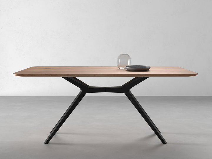 6 Seater dining table, solid acacia wood and steel