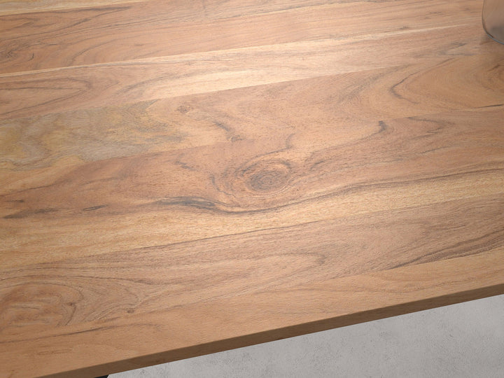 6 Seater dining table, solid acacia wood and steel