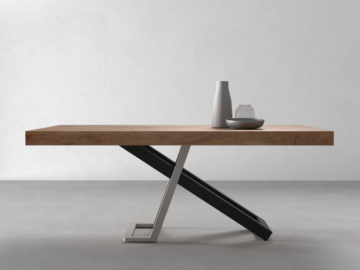 6 Seater dining table, solid acacia wood and steel