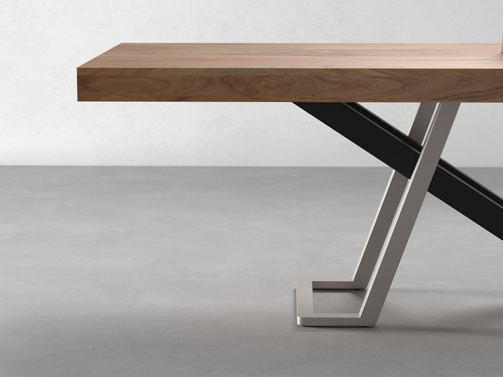 6 Seater dining table, solid acacia wood and steel