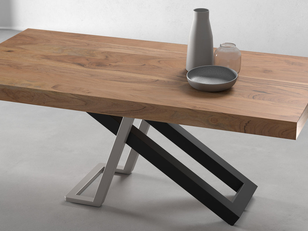 6 Seater dining table, solid acacia wood and steel