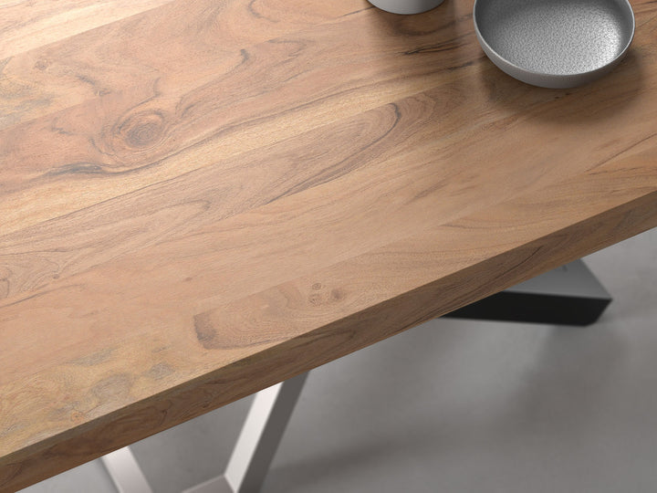 6 Seater dining table, solid acacia wood and steel