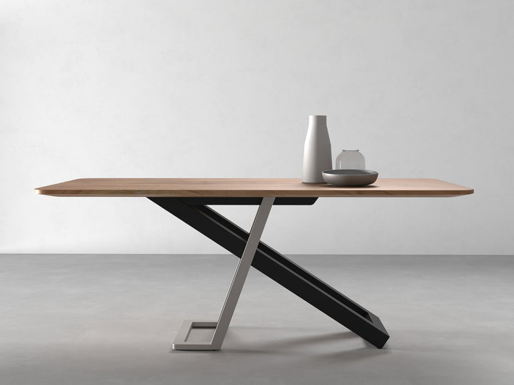 6 Seater dining table, solid acacia wood and steel