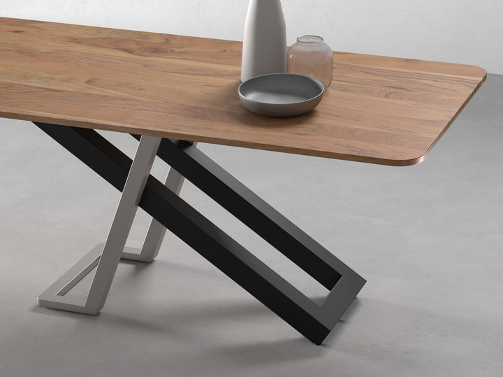 6 Seater dining table, solid acacia wood and steel