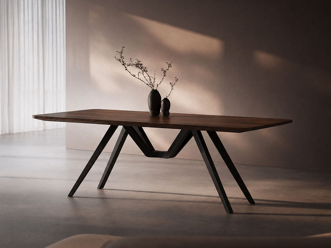6 Seater dining table, solid sheesham wood and steel