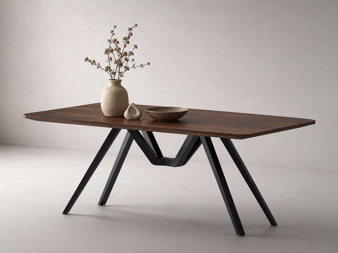 6 Seater dining table, solid sheesham wood and steel