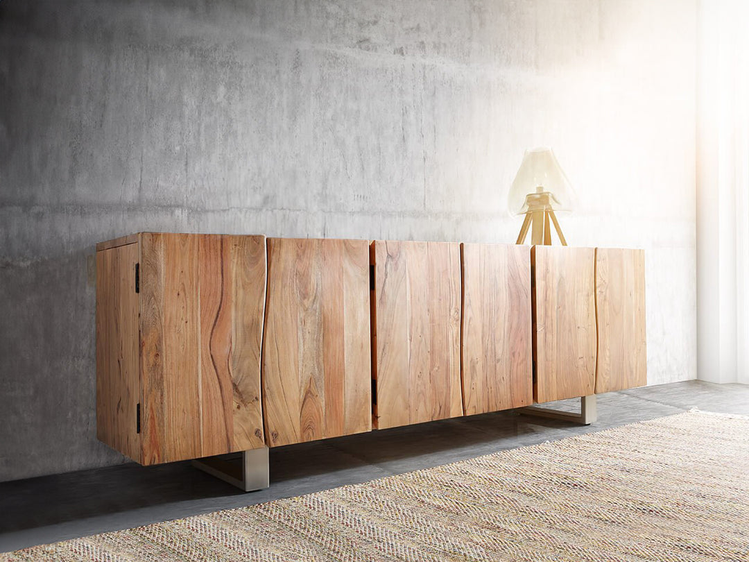 Sideboard with six doors made of solid acacia wood and carbon steel