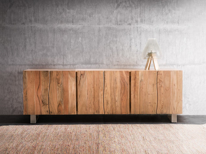 Sideboard with six doors made of solid acacia wood and carbon steel