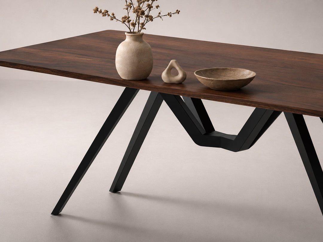 6 Seater dining table, solid sheesham wood and steel