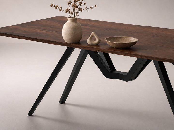 6 Seater dining table, solid sheesham wood and steel