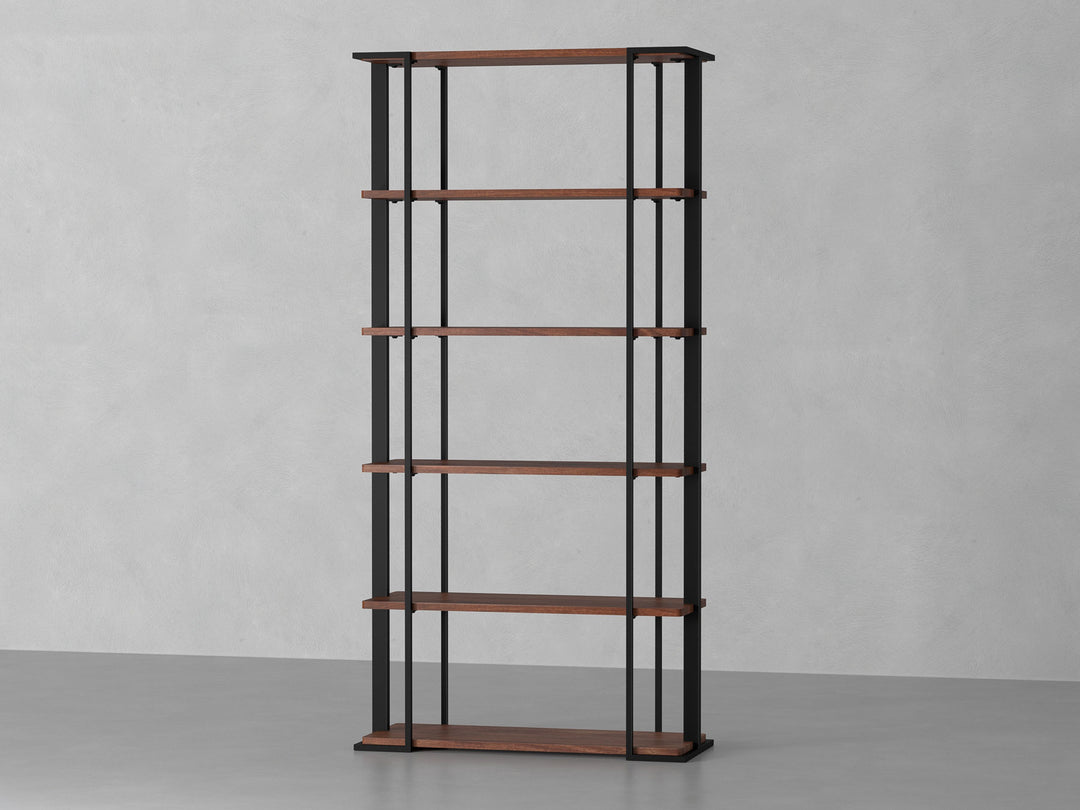 Bookshelf made of solid mango wood and carbon steel