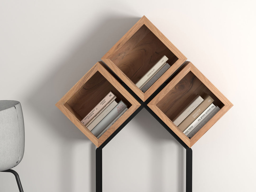 Bookshelf made of solid acacia wood and carbon steel