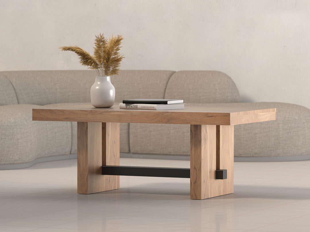 Coffee table made of solid acacia wood and carbon steel
