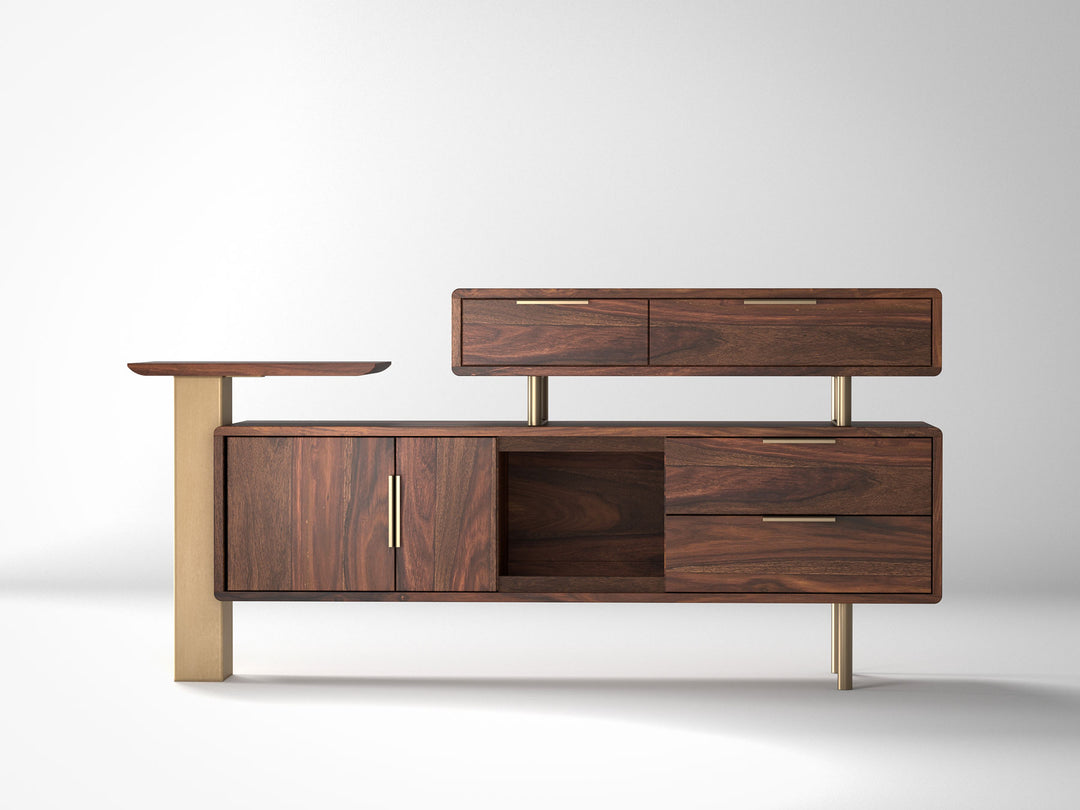 Sideboard, solid sheesham wood and steel, 2 doors and 4 drawers