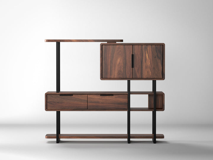 Sideboard, solid sheesham wood and steel, 2 doors and 2 drawers