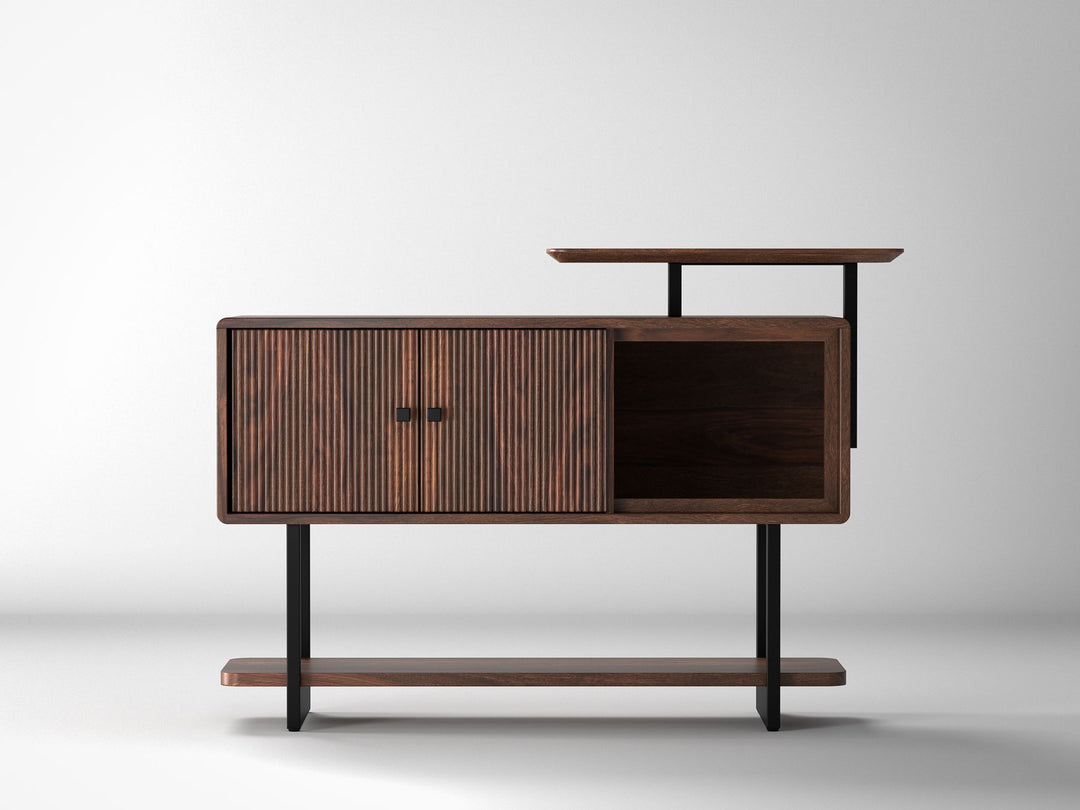 Sideboard, solid sheesham wood and steel, 2 doors
