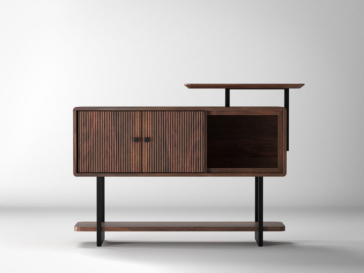 Sideboard, solid sheesham wood and steel, 2 doors
