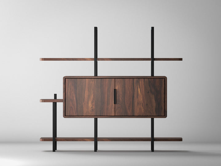 Sideboard, solid sheesham wood and steel, 2 doors