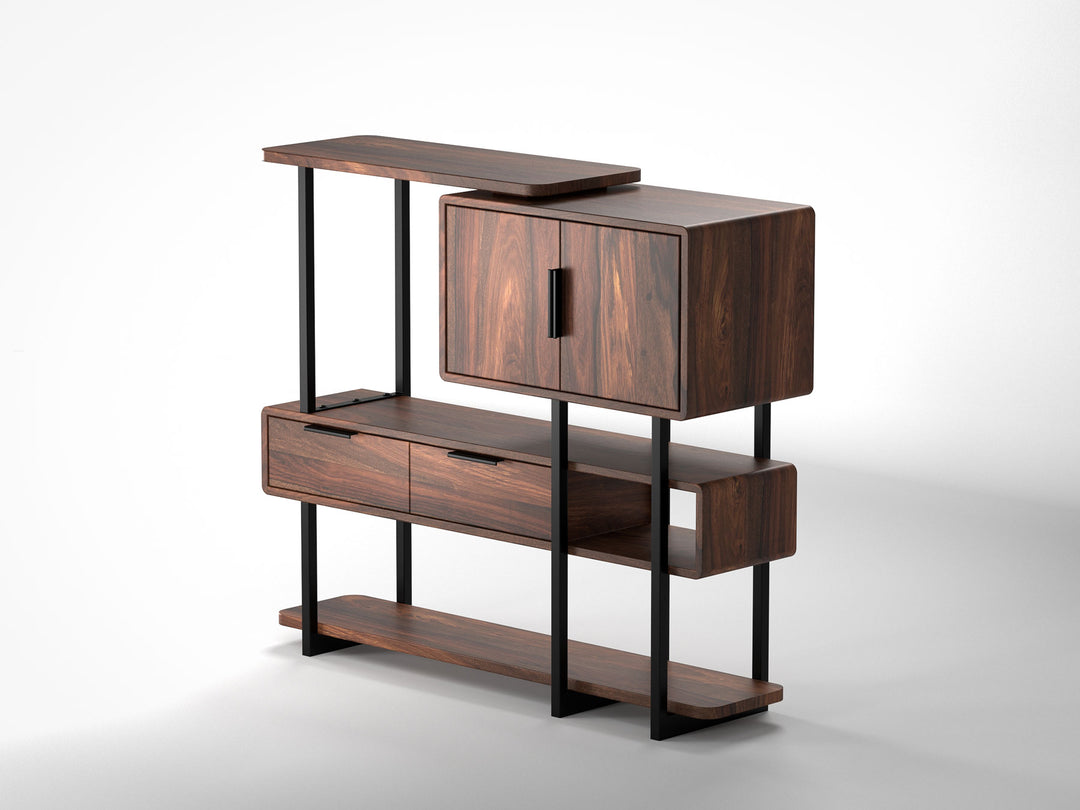 Sideboard, solid sheesham wood and steel, 2 doors and 2 drawers