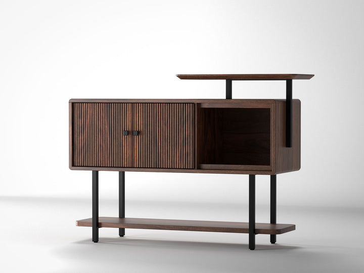 Sideboard, solid sheesham wood and steel, 2 doors