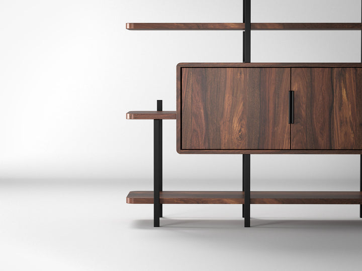 Sideboard, solid sheesham wood and steel, 2 doors
