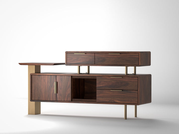 Sideboard, solid sheesham wood and steel, 2 doors and 4 drawers