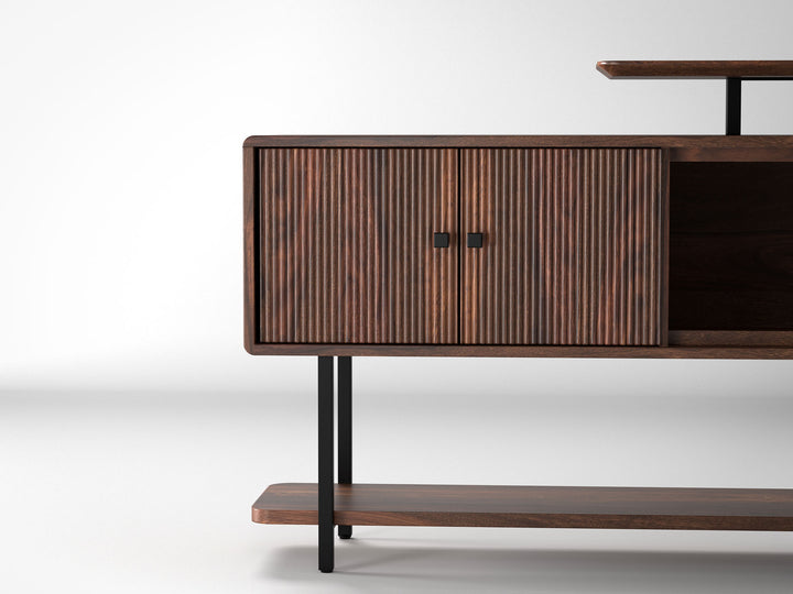 Sideboard, solid sheesham wood and steel, 2 doors