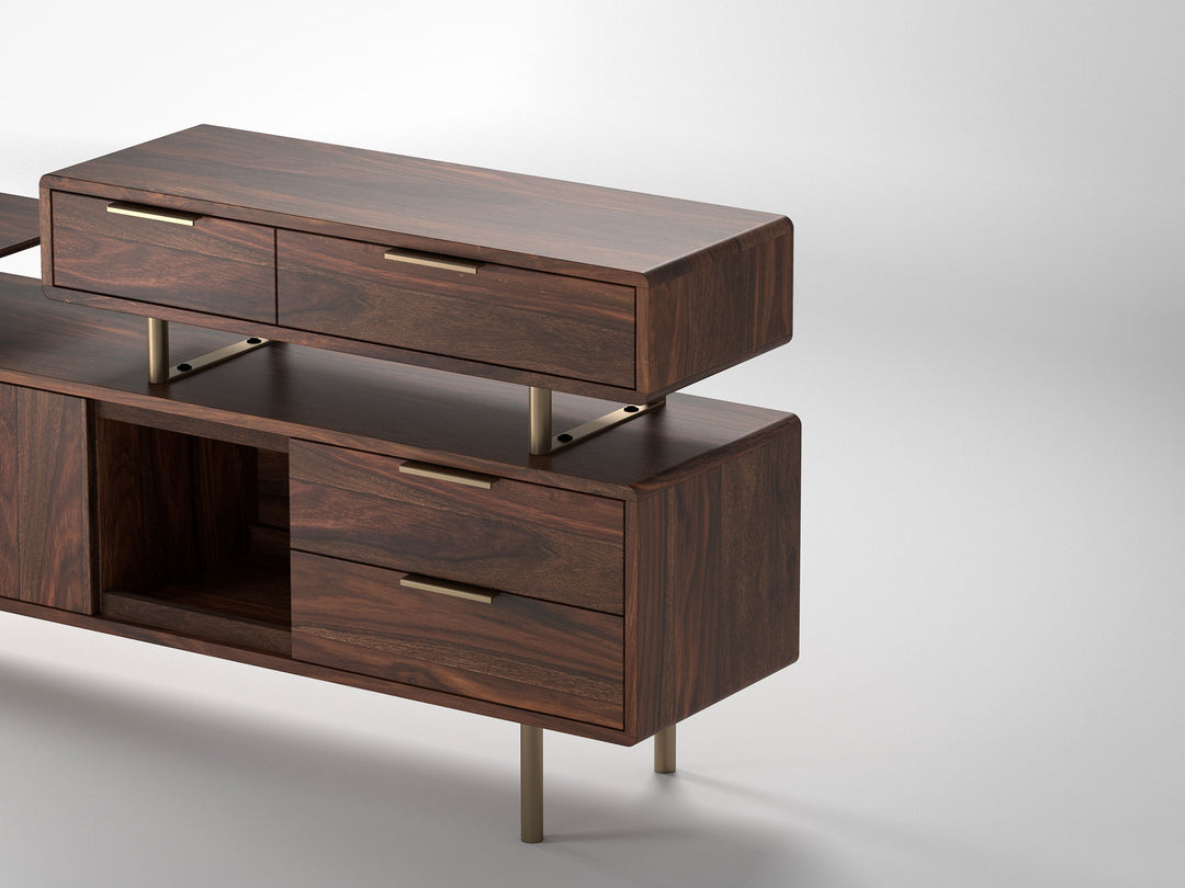 Sideboard, solid sheesham wood and steel, 2 doors and 4 drawers