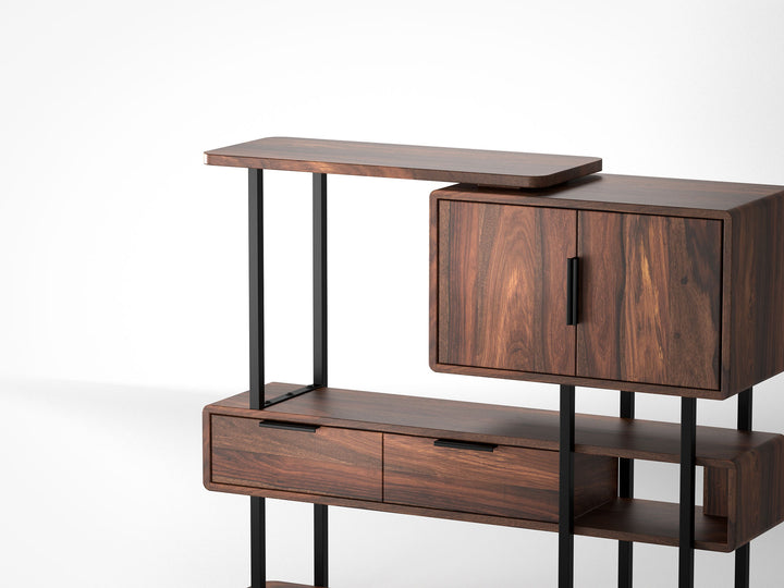 Sideboard, solid sheesham wood and steel, 2 doors and 2 drawers