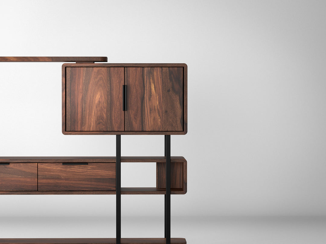 Sideboard, solid sheesham wood and steel, 2 doors and 2 drawers