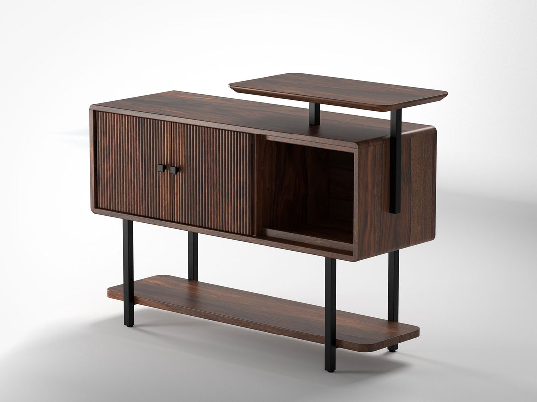 Sideboard, solid sheesham wood and steel, 2 doors