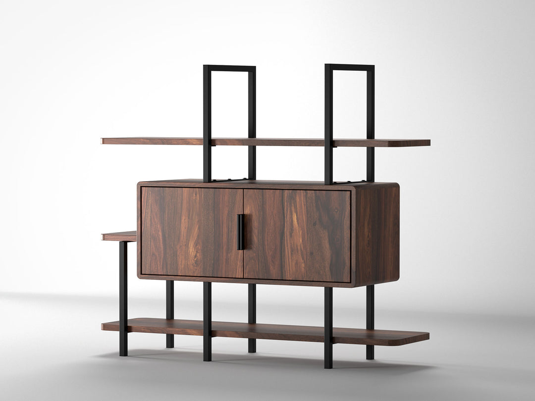 Sideboard, solid sheesham wood and steel, 2 doors