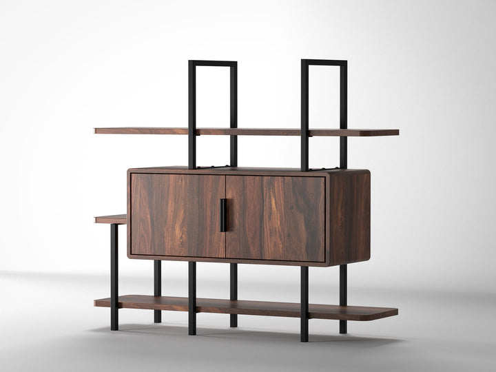 Sideboard, solid sheesham wood and steel, 2 doors