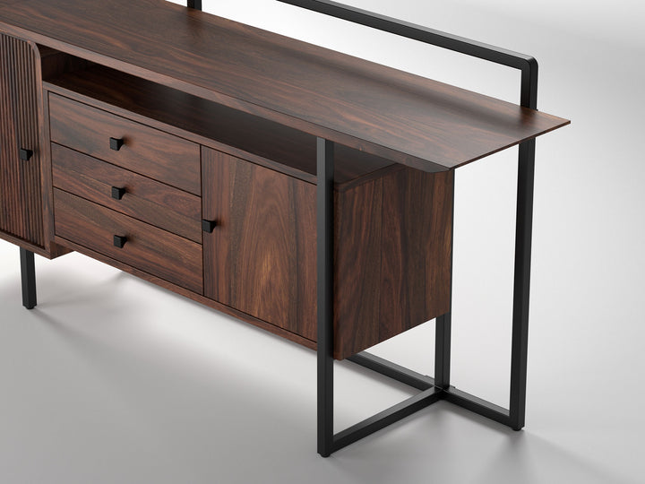 Sideboard, solid sheesham wood and steel, 2 doors and 3 drawers