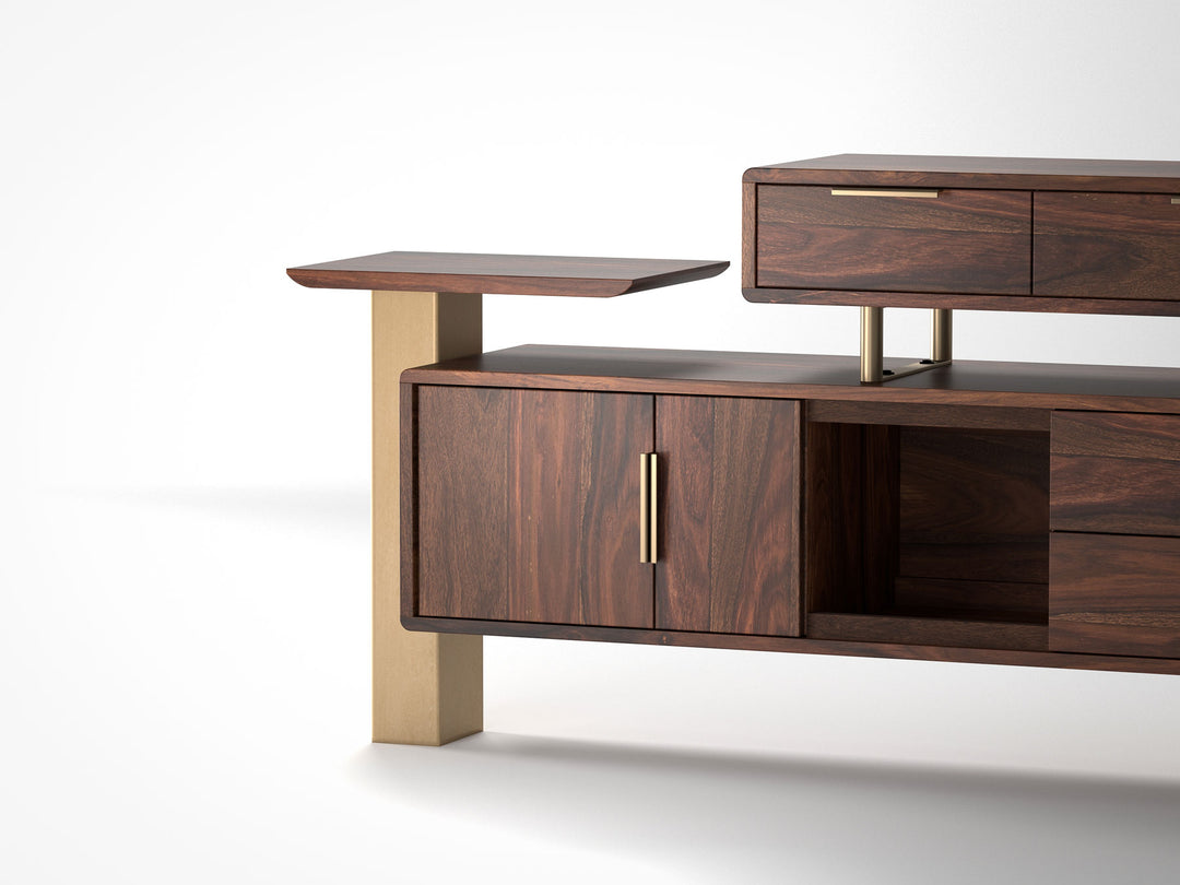 Sideboard, solid sheesham wood and steel, 2 doors and 4 drawers