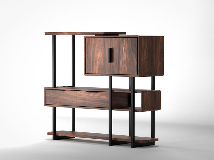 Sideboard, solid sheesham wood and steel, 2 doors and 2 drawers
