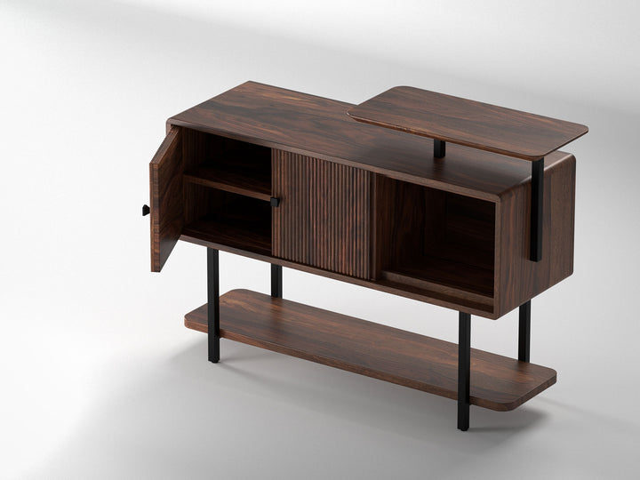Sideboard, solid sheesham wood and steel, 2 doors