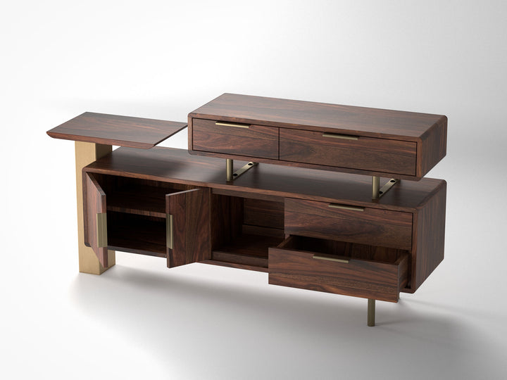 Sideboard, solid sheesham wood and steel, 2 doors and 4 drawers