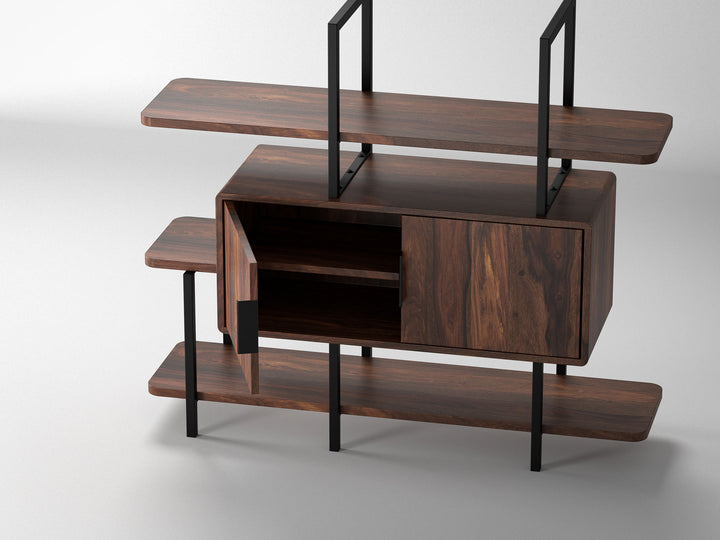 Sideboard, solid sheesham wood and steel, 2 doors