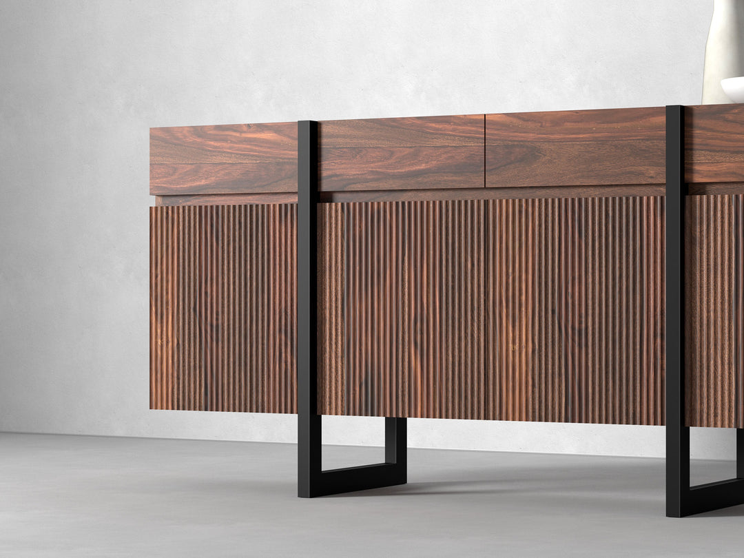 Sideboard with four doors and four drawers made of solid sheesham wood and carbon steel