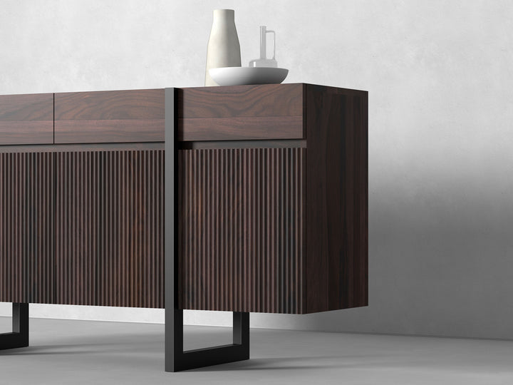 Sideboard with four doors and four drawers made of solid sheesham wood and carbon steel