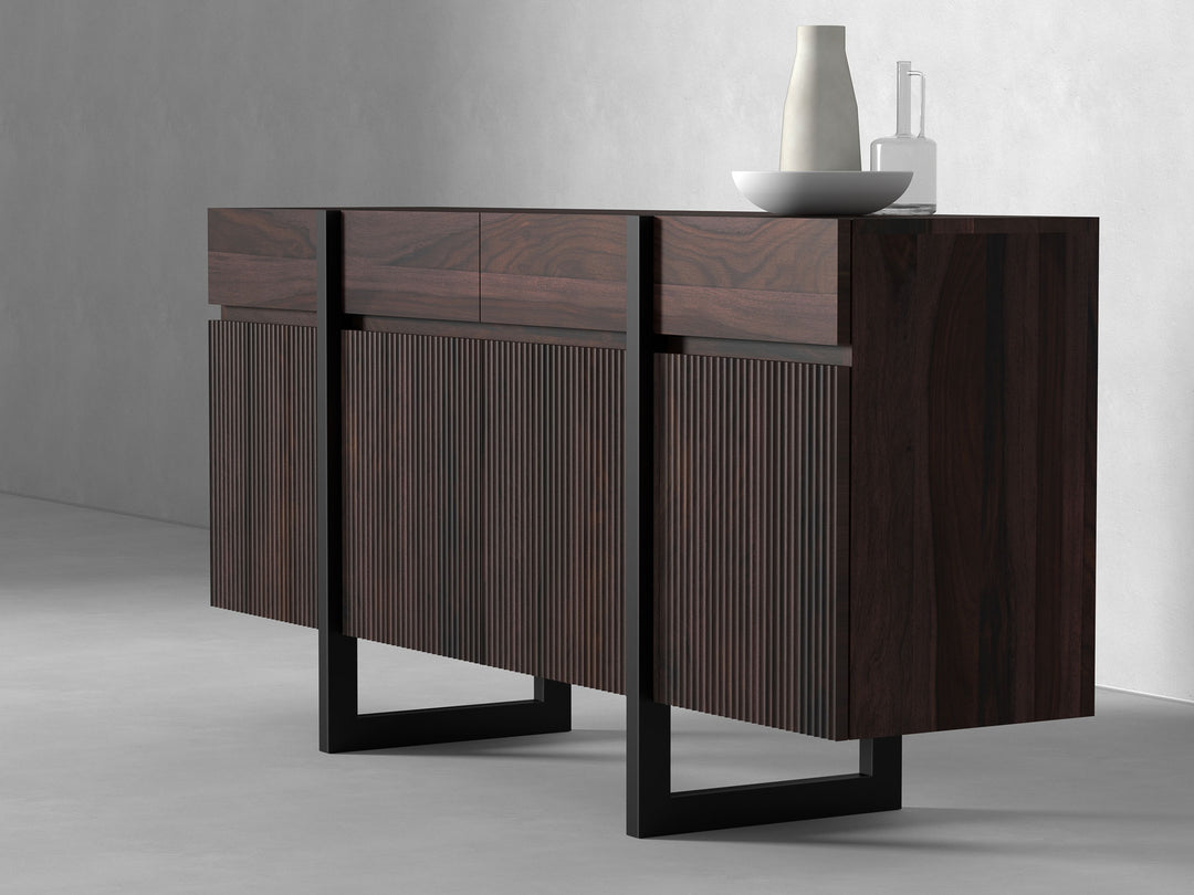 Sideboard with four doors and four drawers made of solid sheesham wood and carbon steel