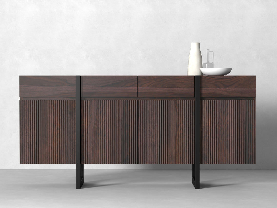 Sideboard with four doors and four drawers made of solid sheesham wood and carbon steel