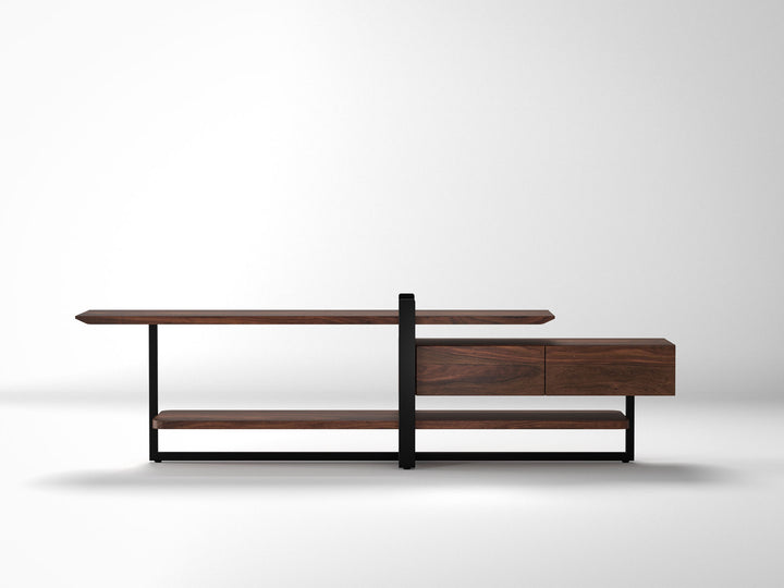 TV unit, solid sheesham wood and steel, 1 drawer